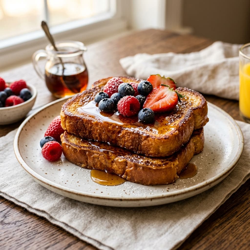 Premium 5-Ingredient French Toast with Maple Syrup and Berries