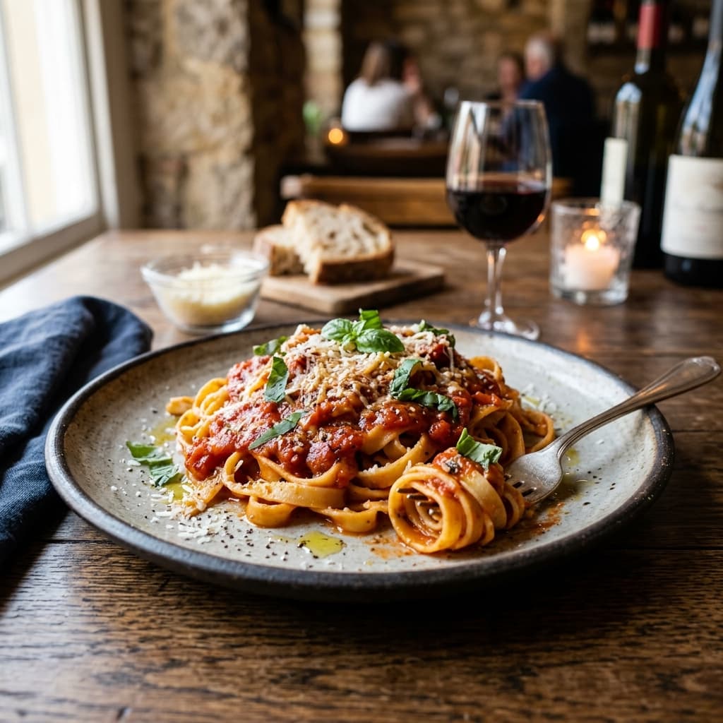 A delicious and quick 30-Minute Pasta Dinner on an elegant rustic plate